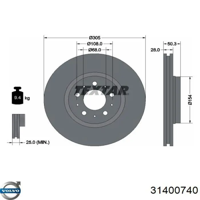 Передний тормозной диск Volvo 31400740