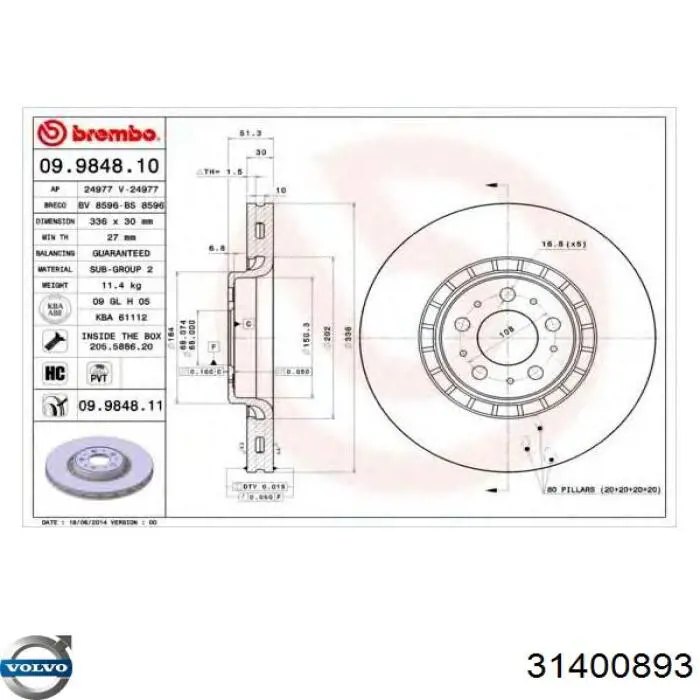 Disco do freio dianteiro Volvo 31400893 preço, a partir de 86,73 USD