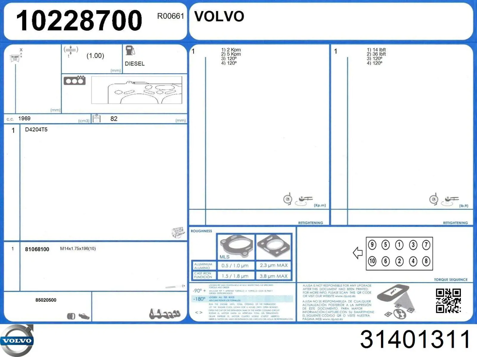 Купить 31401311 Volvo Прокладка ГБЦ