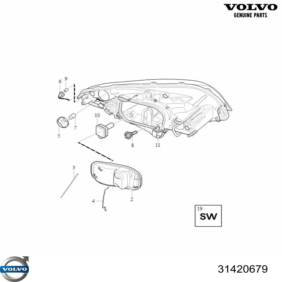 Левая фара 31420679 Volvo