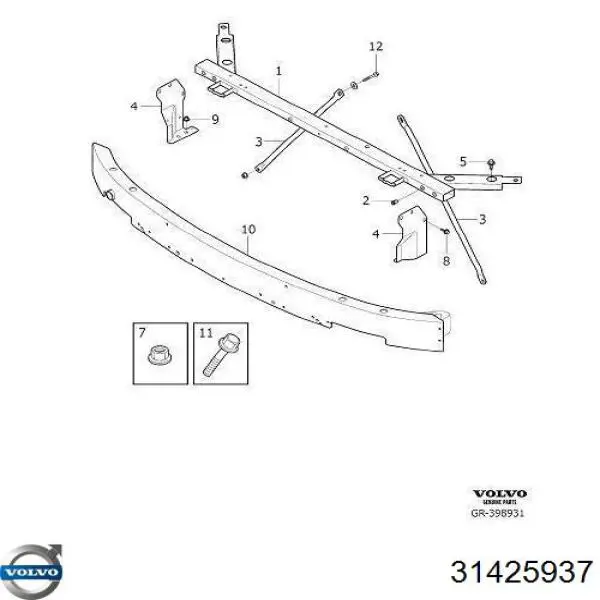 Верхняя рамка радиатора 31425937 Volvo