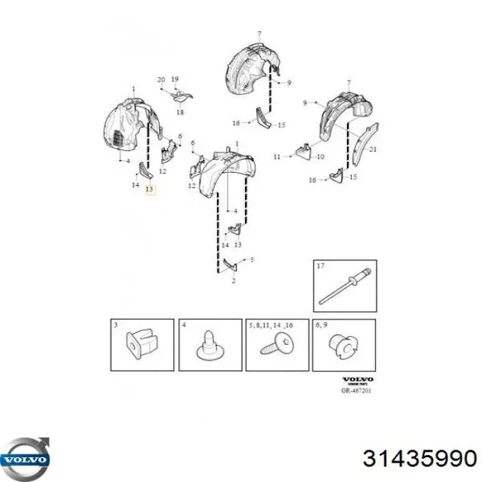 31435990 Volvo protetores de lama dianteiros, kit