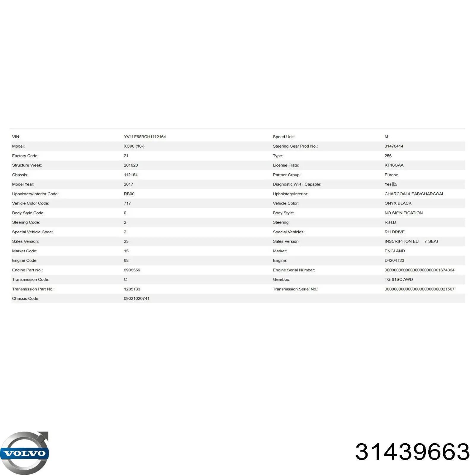  Volvo 31439663 цена, от 6.33 USD