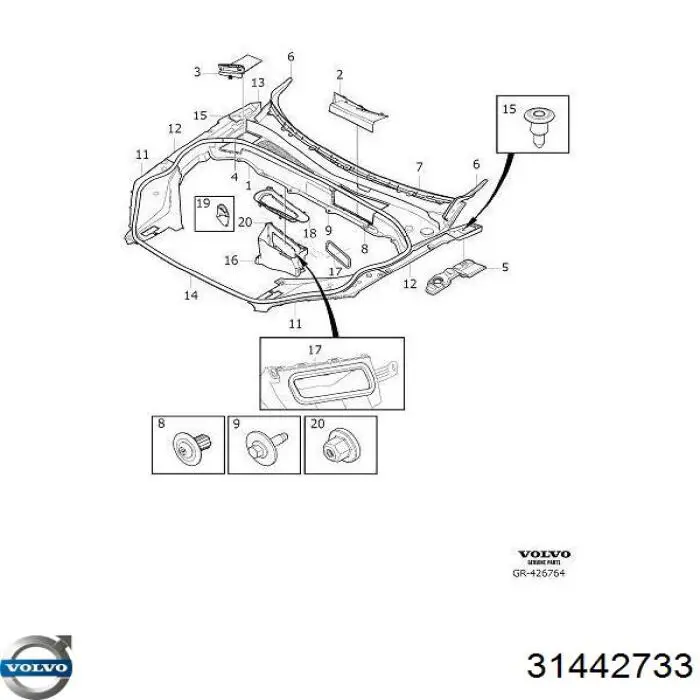 Уплотнитель капота 31442733 Volvo