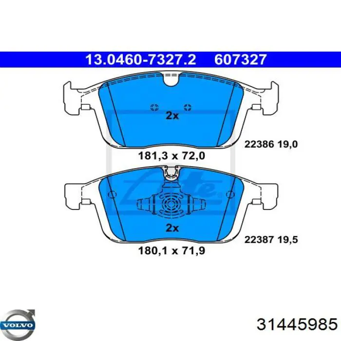 Передние тормозные колодки 31445985 Volvo