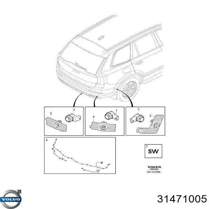 31471005 Volvo датчик сигнализации парковки (парктроник передний/задний центральный)