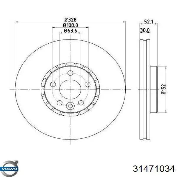 Передние тормозные диски 31471034 Volvo