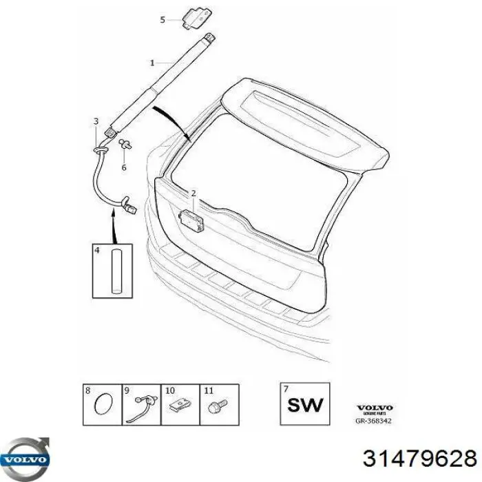 Амортизатор багажника 31479628 Volvo