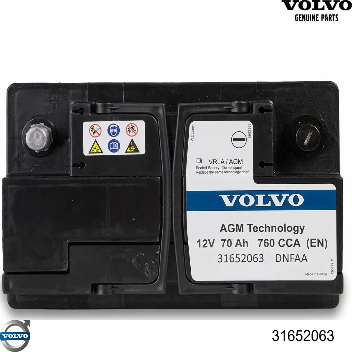 Аккумулятор 31652063 Volvo