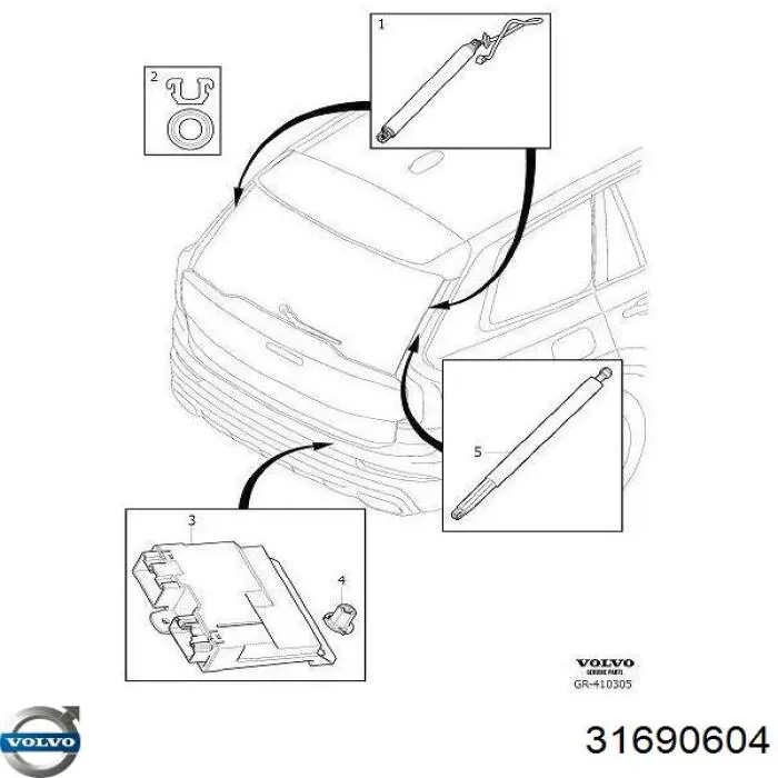 31690604 Volvo amortecedor de tampa de porta-malas (de 3ª/5ª porta traseira)