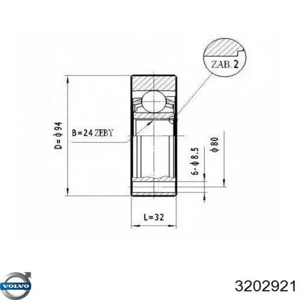 Шарнир угловых скоростей внутренний передний Volvo 3202921 цена, от 29.92 USD