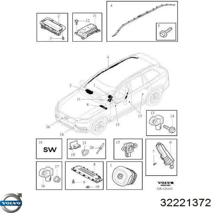 32221372 Volvo módulo processador de controlo da bolsa de ar (centralina eletrônica airbag)