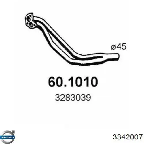 3342007 Volvo труба приемная (штаны глушителя передняя)