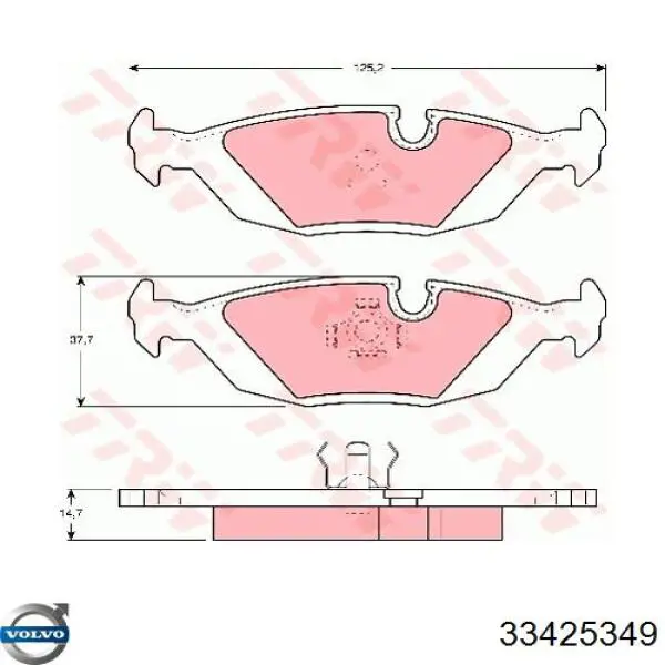 Задние тормозные колодки 33425349 Volvo