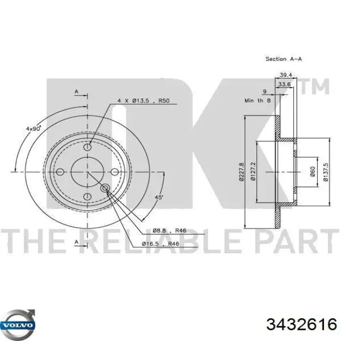 Тормозные диски 3432616 Volvo