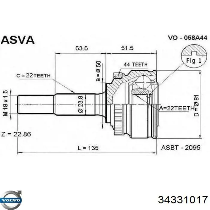 ШРУС наружный передний 34331017 Volvo