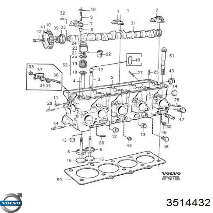 3514432 Volvo bucim de válvula (coletor de óleo, admissão/escape)
