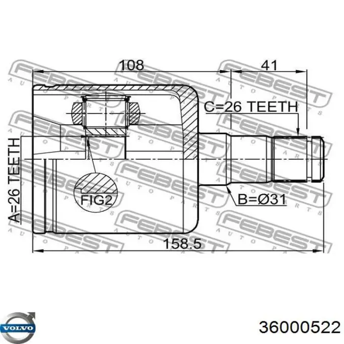 36000522 Volvo semieixo (acionador dianteiro esquerdo)