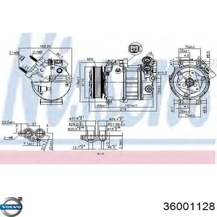 Компрессор кондиционера 36001128 Volvo