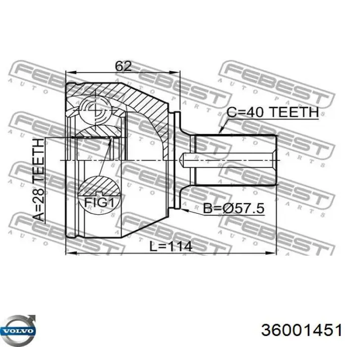Левая полуось 36001451 Volvo