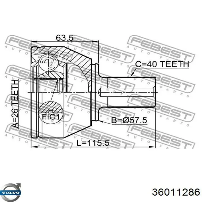 Полуось (привод) передняя левая 36011286 Volvo
