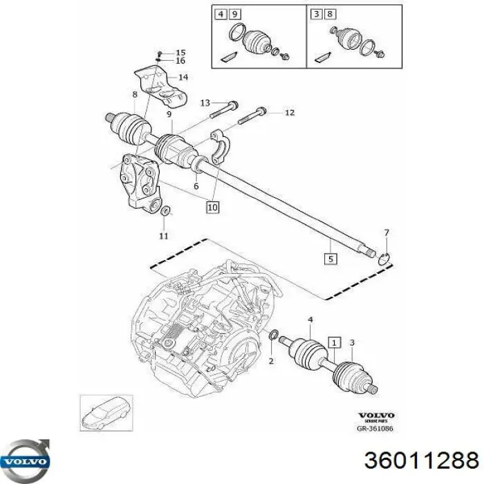 36011288 Volvo semieixo (acionador dianteiro esquerdo)