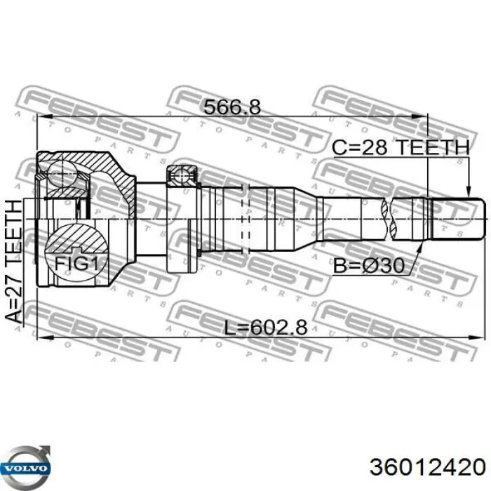 Привод передний правый Volvo 36012420 цена, от 179.29 USD