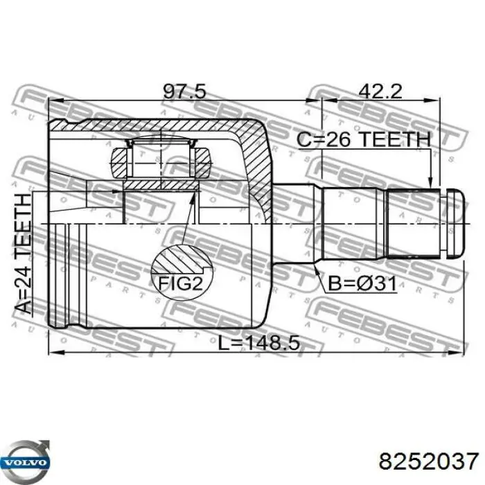 Левая полуось 8252037 Volvo