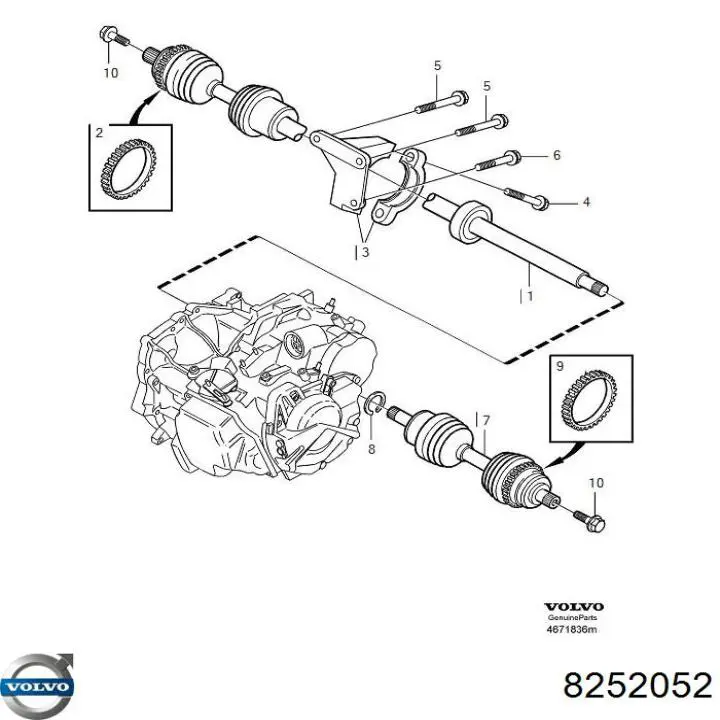 8252052 Volvo semieixo (acionador dianteiro direito)