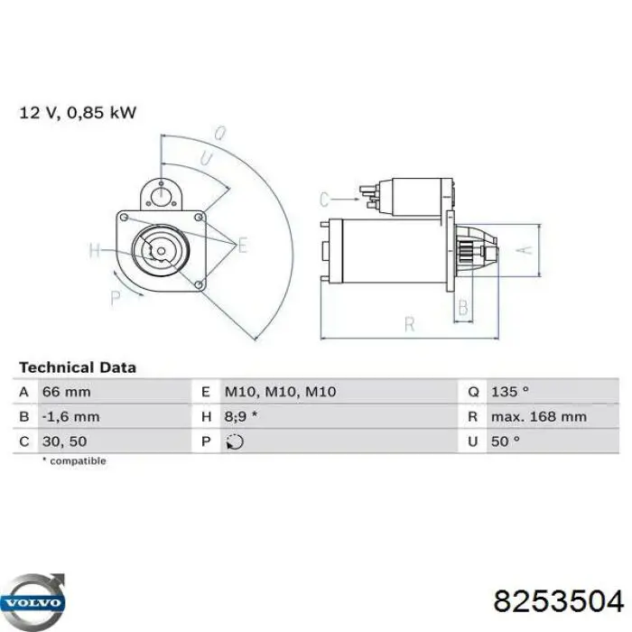 Стартер 8253504 Volvo