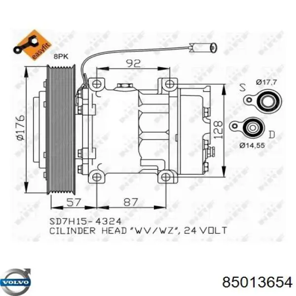 Компрессор кондиционера 85013654 Volvo