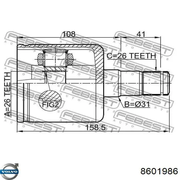 8602286 Volvo Полуось передняя левая