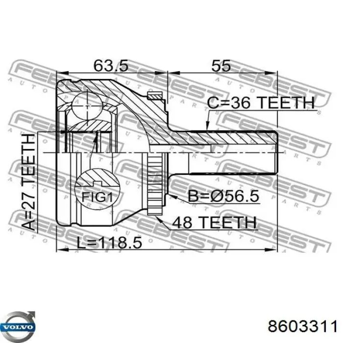 Левая полуось 8603311 Volvo