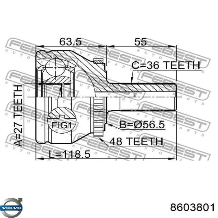 Левая полуось 8603801 Volvo