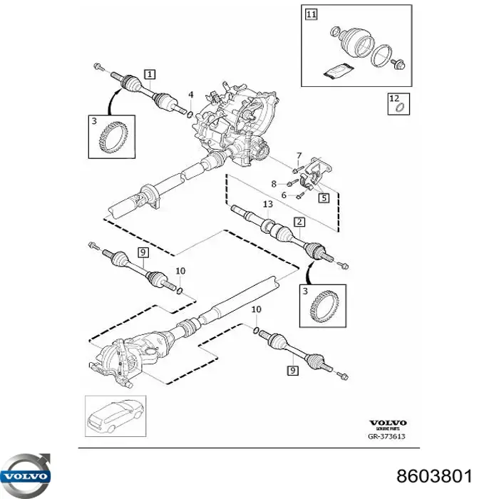 8603801 Volvo Полуось передняя левая