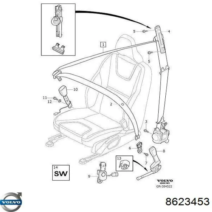 Рычаг фиксации ремня безопасности, левый Volvo 8623453 цена, от 25.37 USD