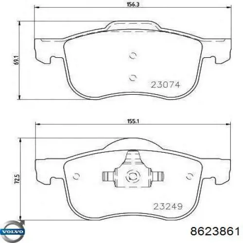 Передние тормозные колодки 8623861 Volvo