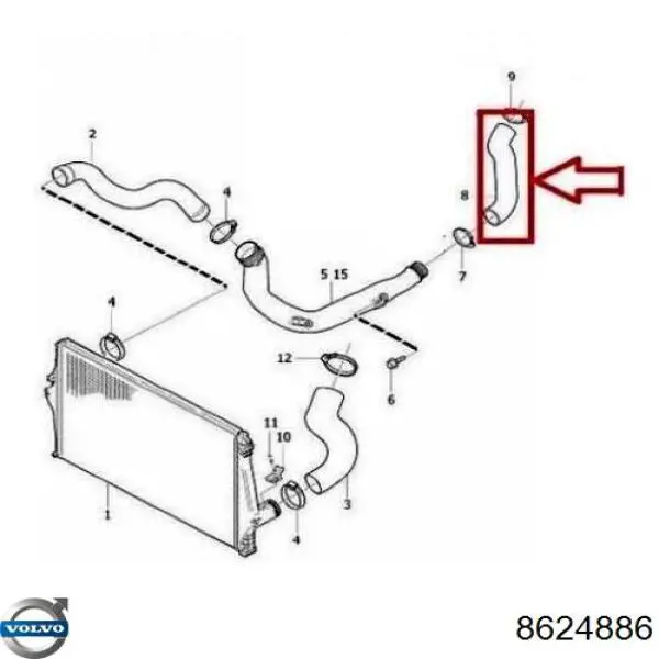 Шланг/патрубок интеркуллера Volvo 8624886 цена, от 30.74 USD