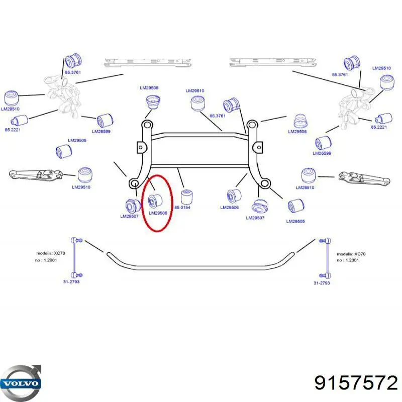 Сайлентблок подрамника задний Volvo 9157572