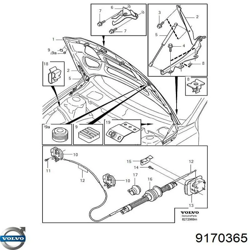 Трос открывания капота Volvo 9170365 цена, от 35.86 USD