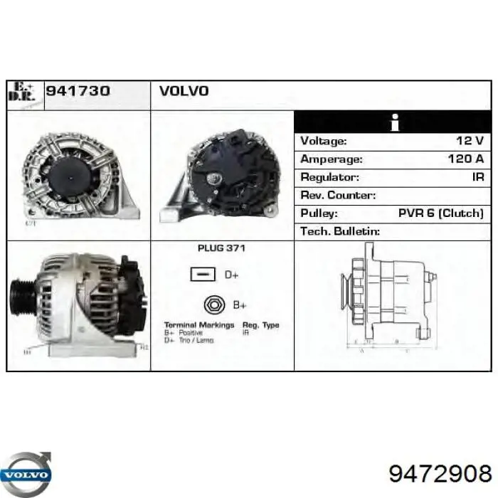 Автомобильный генератор Volvo 9472908 цена, от 44.12 USD