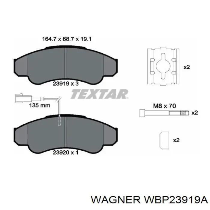 Колодки гальмівні передні, дискові WBP23919A Wagner