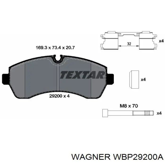 Колодки гальмівні передні, дискові WBP29200A Wagner