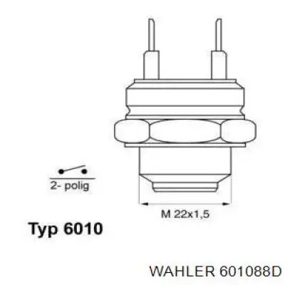 Датчик температуры охлаждающей жидкости (включения вентилятора радиатора) Wahler 601088D