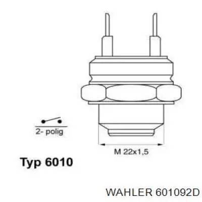 Sensor, temperatura del refrigerante (encendido el ventilador del radiador) 601092D Wahler