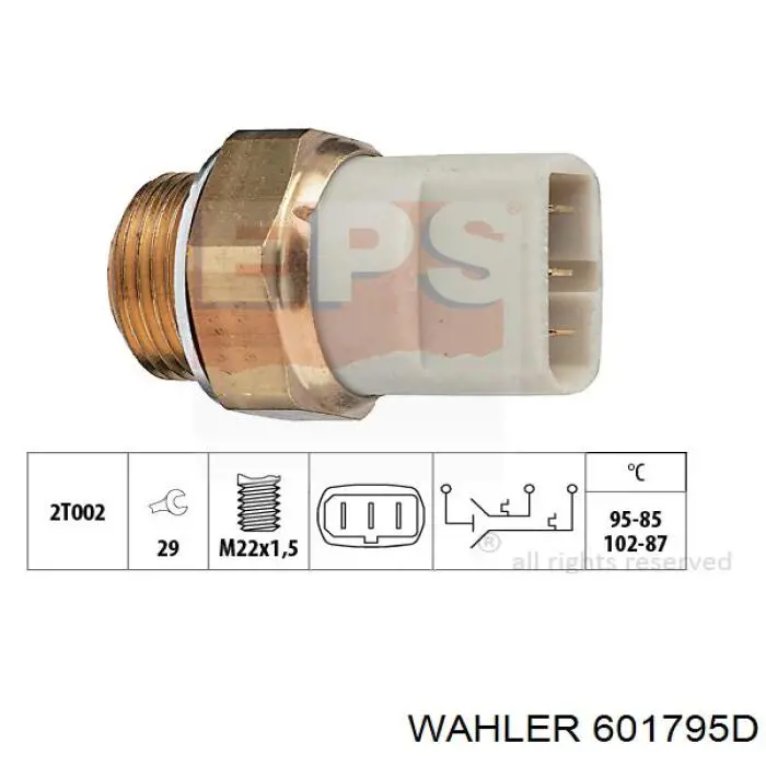 Sensor, temperatura del refrigerante (encendido el ventilador del radiador) 601795D Wahler