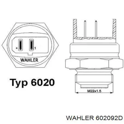 Датчик температуры охлаждающей жидкости (включения вентилятора радиатора) Wahler 602092D