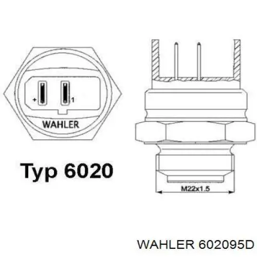 Датчик температуры охлаждающей жидкости (включения вентилятора радиатора) Wahler 602095D