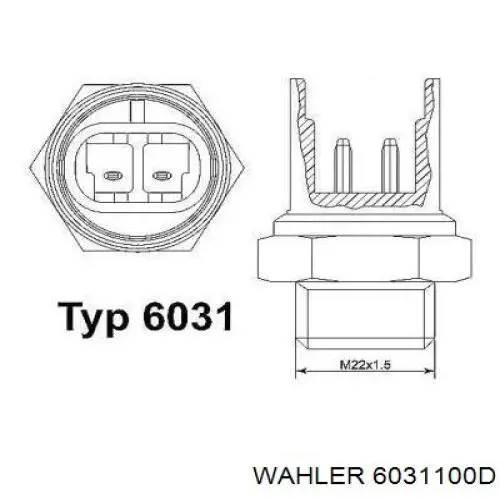 Датчик температуры охлаждающей жидкости (включения вентилятора радиатора) Wahler 6031100D