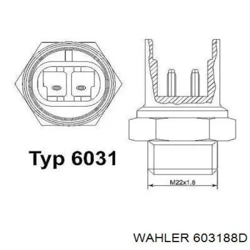 Датчик температуры охлаждающей жидкости (включения вентилятора радиатора) Wahler 603188D